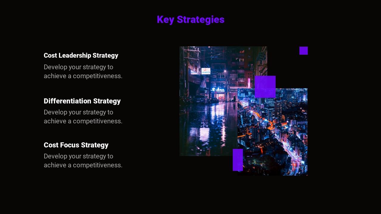欧美风蓝黑色竞聘分析英文PPT模板-Key Strategies