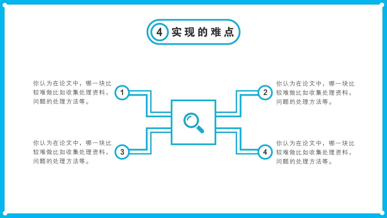 蓝白色线框清新简约毕业答辩PPT-实现的难点