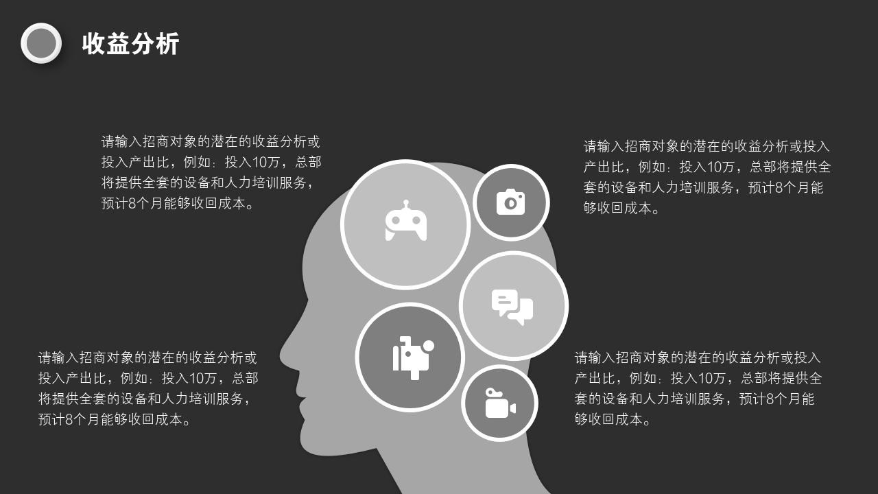 黑白商务办公项目/产品招商说明书PPT模版-收益分析
