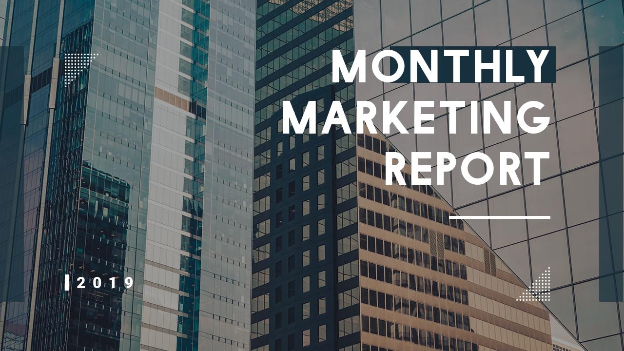城市建筑背景市场推广营销英文PPT模板-Monthly Marketing Report